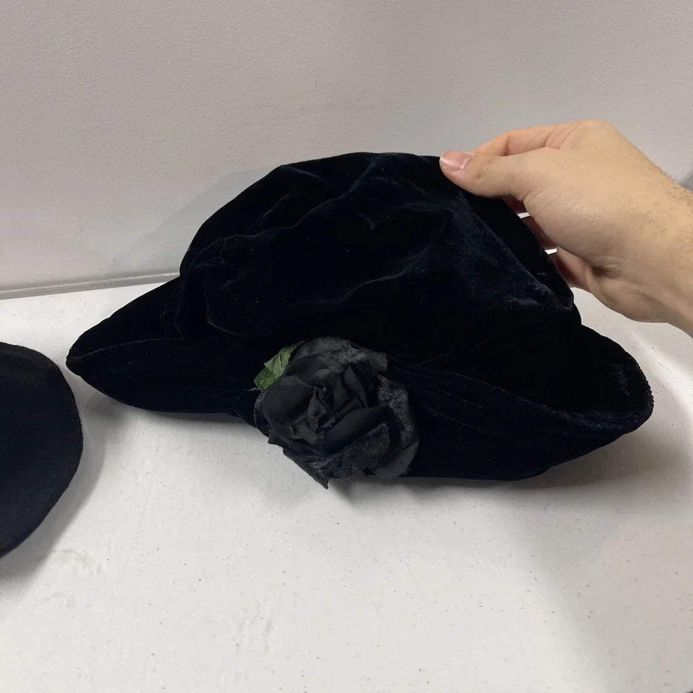 VTG Wmn's LOT 3x Bucket Hat Floral Details Black Fedora/Safari Hat 2 NEW 1 Used